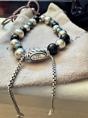 David Yurman DY Elements Onyx & Hematite Adjustable Bead Bracelet.
